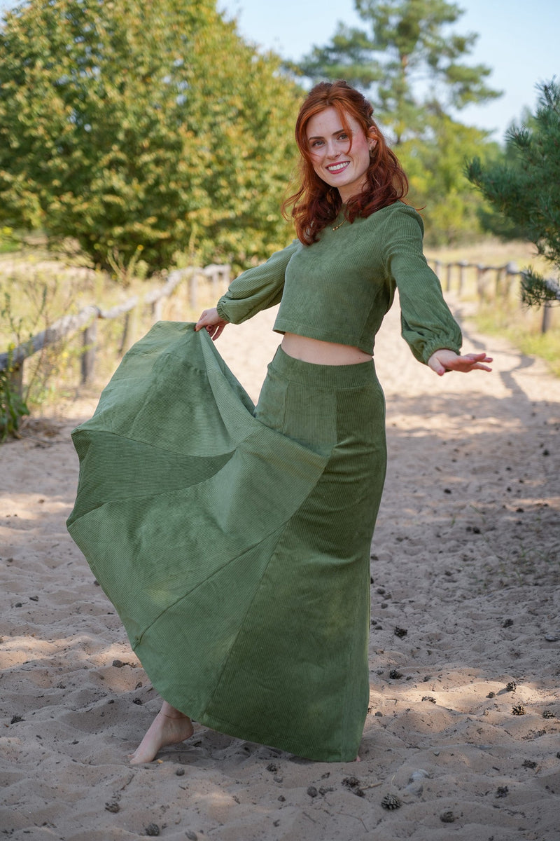 Marleen Crop Jumper olive – Corduroy Jumper waist-length Balloon Sleeves — Ansicht 3