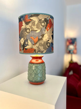 70er Jahre Jasba Vasenlampe mit japanischem Koi-Schirm