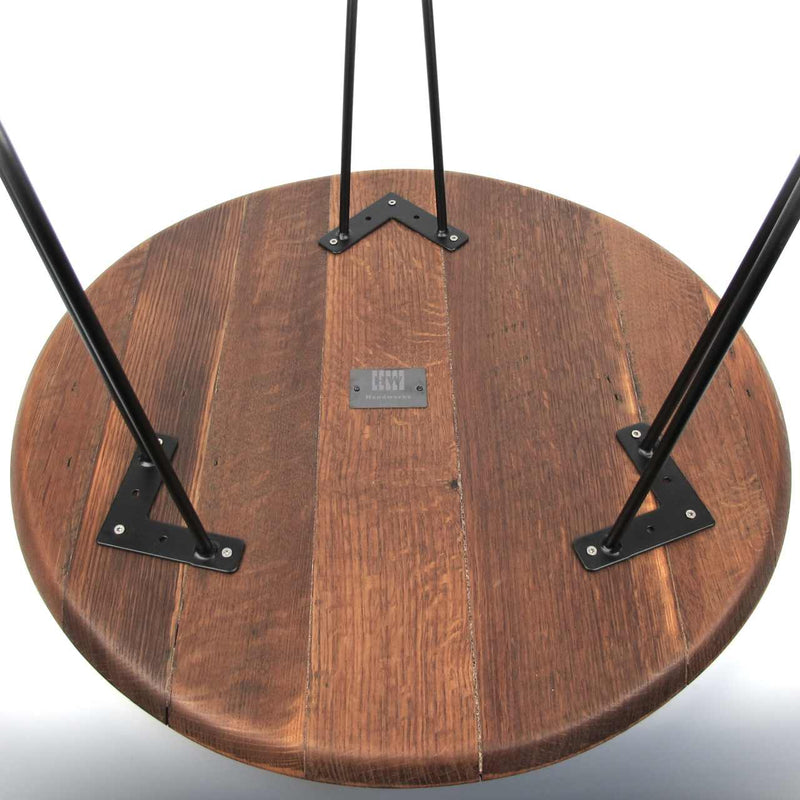 Handmade Whiskey Barrel Lid Coffee Table Ø66cm – Oak Wood with Steel Legs — Ansicht 7