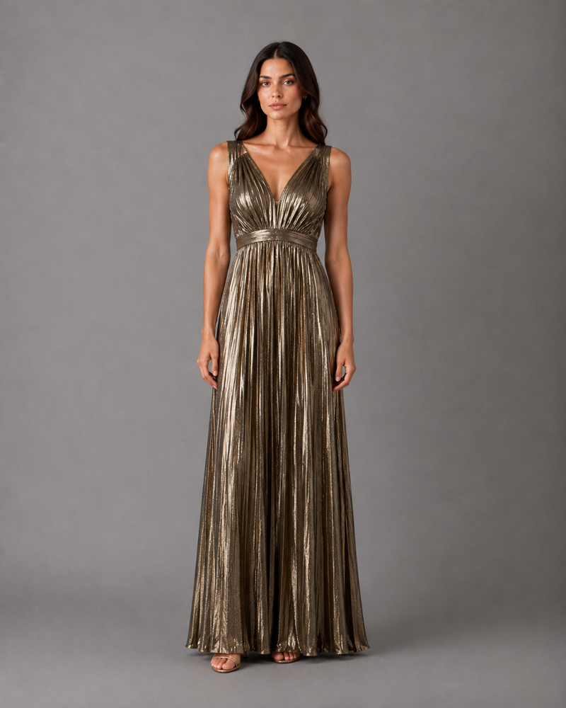 Kleid Lumière Plissé Metallic – Aline CELI Couture Damenkleid — Ansicht 1
