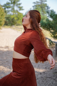 Marleen Crop Pullover sienna – Cord knit jumper with balloon sleeves — Ansicht 5