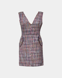 Tweed Bouclé Couture Dress – 3D Texture, V-Neck, Fitted — Ansicht 2