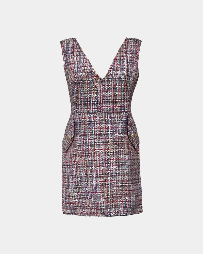 Tweed Bouclé Couture Dress – 3D Texture, V-Neck, Fitted — Ansicht 2