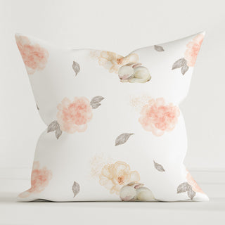 Kinder-Dekokissenbezug mit rosa Blüten und schlafenden Häschen, 100% Canvas‑Baumwolle, hautfreundlicher, wasserbasierter Druck, Bezug ohne Füllung
