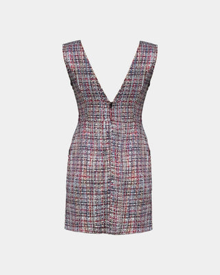 Tweed Bouclé Couture Kleid – 3D-Textur | V-Ausschnitt | Tailliert