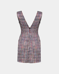 Tweed Bouclé Couture Dress – 3D Texture, V-Neck, Fitted — Ansicht 3