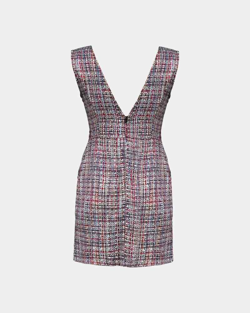 Tweed Bouclé Couture Dress – 3D Texture, V-Neck, Fitted — Ansicht 3