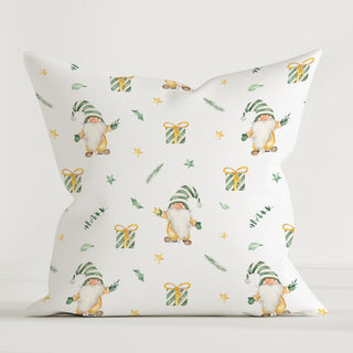 Weihnachtszwerg Kinder Dekokissen aus OEKO‑TEX Baumwolle, fröhlicher Zwerg mit grün‑weiß gestreifter Mütze als festlicher Blickfang
