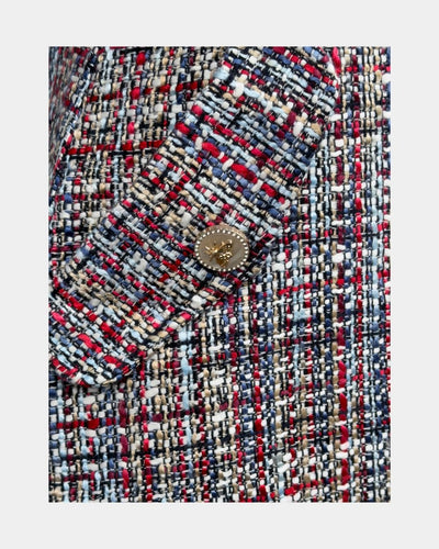 Tweed Bouclé Couture Dress – 3D Texture, V-Neck, Fitted