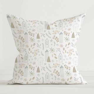Kinder-Dekokissenbezug mit pastellfarbener Zauberstadt aus Türmen, Brücken und Straßen, 100% Canvas-Baumwolle, hautfreundlicher, wasserbasierter Druck
