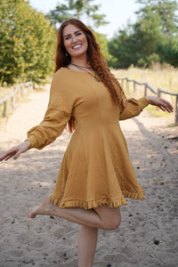 KAYLA Kleid curry – Strickleid tailliert mit Rüschensaum — Ansicht 4