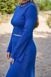 Lya Crop Pullover cobalt blue – Organic Cotton, Trumpet Sleeves, Made in Germany — Ansicht 8