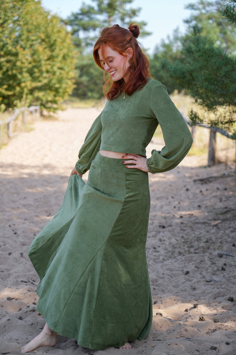 Marleen Crop Jumper olive – Corduroy Jumper waist-length Balloon Sleeves — Ansicht 7