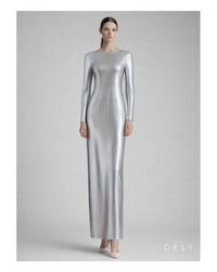 Silver Metallic 3D-Printed Dress – Futuristic Sheen Statement — Ansicht 1
