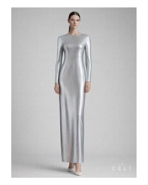 Silver Metallic 3D-Printed Dress – Futuristic Sheen Statement — Ansicht 1