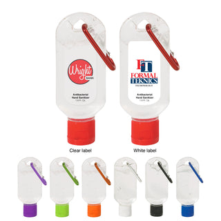 1.8 oz hand sanitizer bottle with carabiner attachment