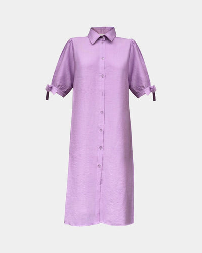 A-Line Leinenkleid Lavendel – 100 % Leinen, verstellbare Puffärmel, Größe XL