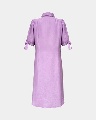 A-Line Leinenkleid Lavendel – 100 % Leinen | Shirtdress | Verstellbare Puffärmel