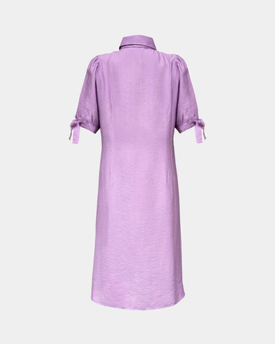 A-Line Leinenkleid Lavendel – 100 % Leinen, verstellbare Puffärmel, Größe XL