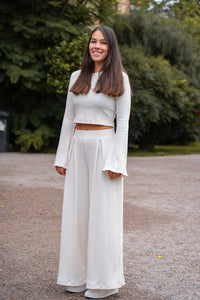 Lya Comfy Pants creamy white – Elegante Stoffhose mit elastischem Bund — Ansicht 3