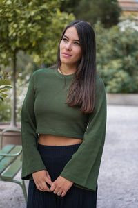 Nayala Crop Pullover green khaki – Organic cotton, handmade — Ansicht 2