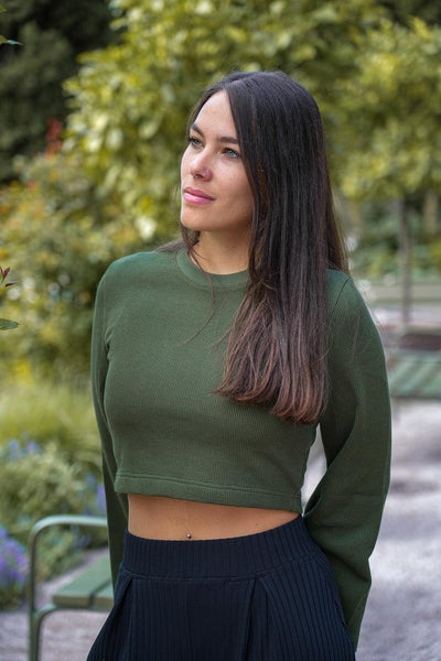Nayala Crop Pullover green khaki – Organic cotton, handmade