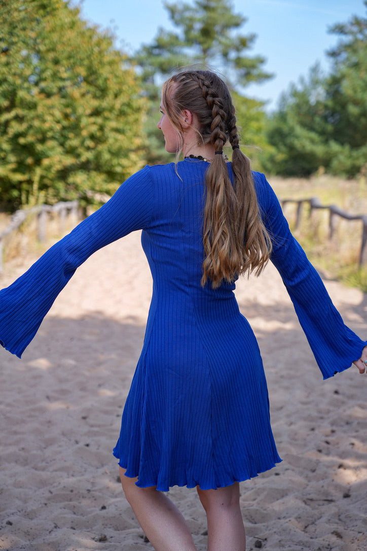 Lya Dress cobalt blue – Ribbed Long Sleeve Women's Dress — Ansicht 4