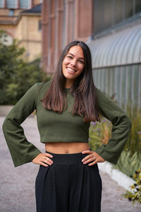 Nayala Crop Pullover green khaki – Organic cotton, handmade — Ansicht 3