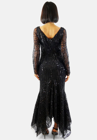 Dress Sustainable Fabric Marry, recycled polyester | Sequin lattice pattern | High-low mermaid cut