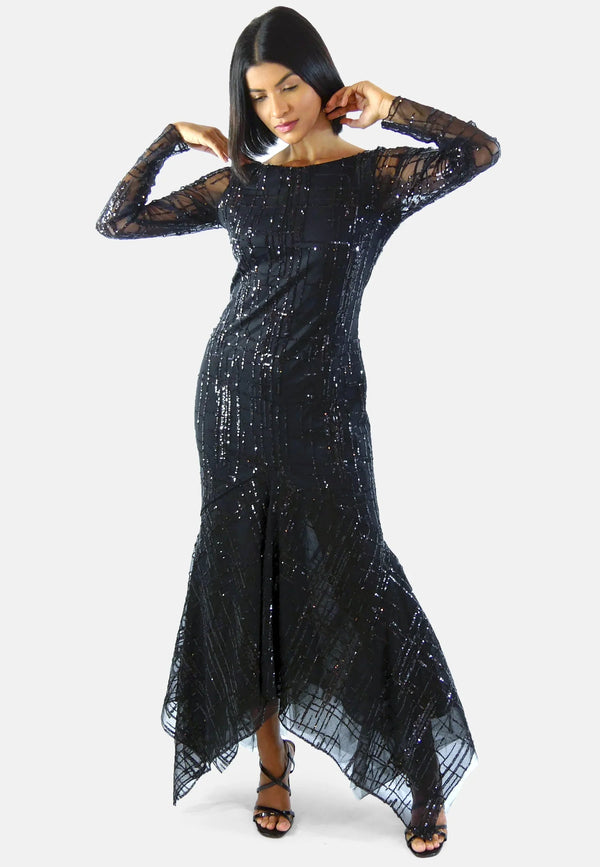 Aline CELI Dress Marry – Maxi Dress Recycled Polyester Sequins High-Low-Mermaid