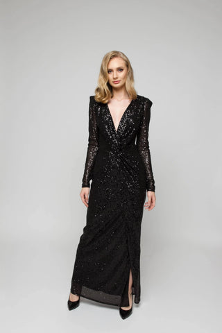 Cocktailkleid Sabrina, recyceltes Polyester | Paillettenbesatz | V-Ausschnitt