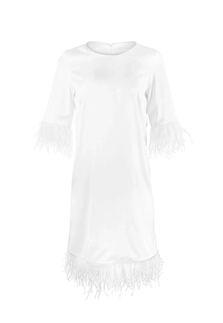 Sustainable Fabric Katerine dress, recycled polyester | White | Feather details | EU production