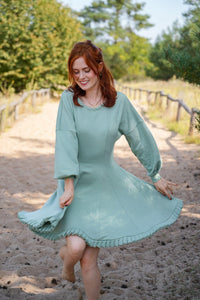 KAYLA dress sage green – organic cotton, ruffled hem — Ansicht 5