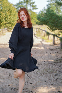 KAYLA Dress Black – Organic Cotton, Balloon Sleeves, Elegant & Casual — Ansicht 9