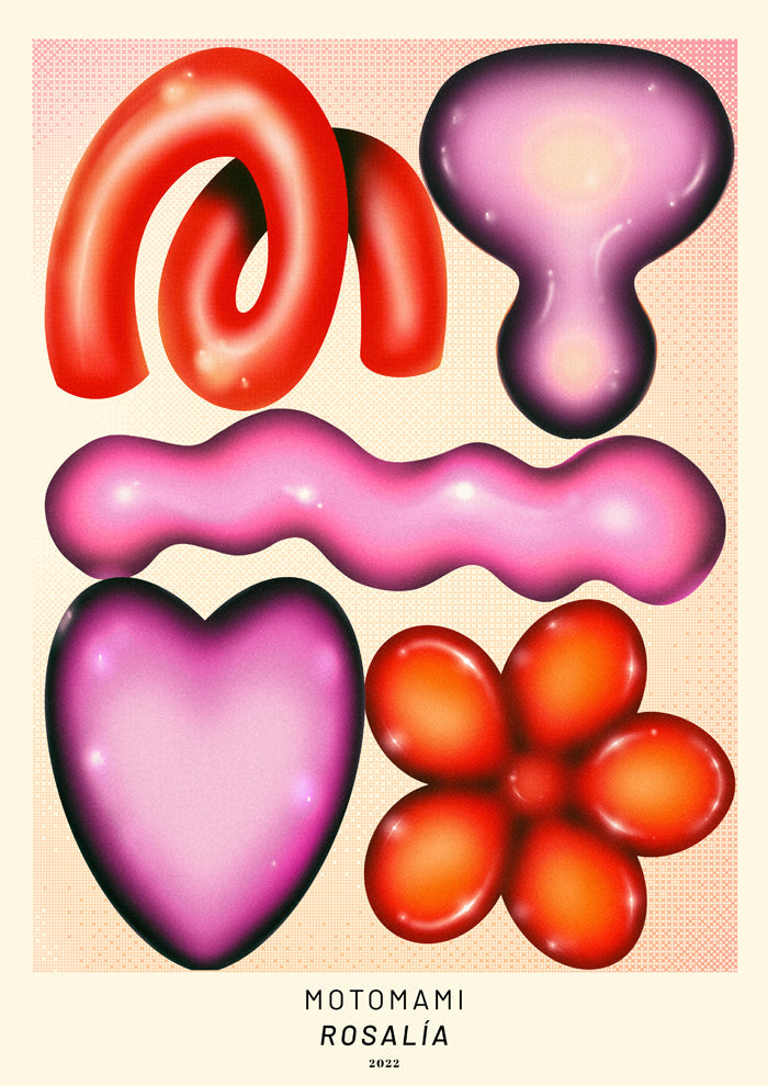 Rosalía Album Motomami Pink & Red Shapes A3 Fine Art Print — Ansicht 2