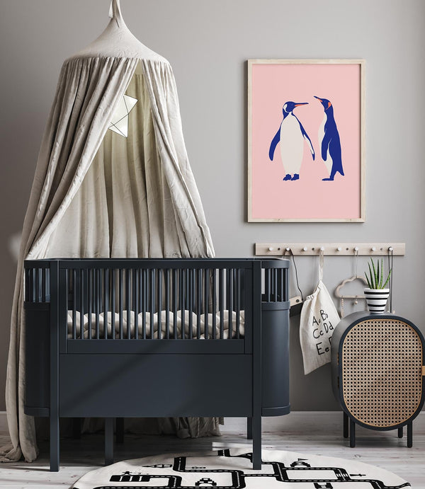 Pinguine in Pink – Fine Art Poster Tierillustration minimalistisch