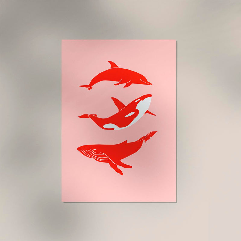 Whale & Dolphin Pink Poster – Meeresmotive Fine Art Print — Ansicht 2