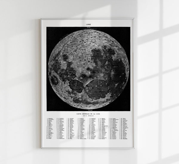 Carte de la lune White Astronomical Poster – Moon Phases Wall Art