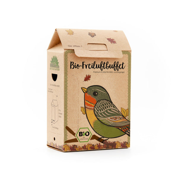 Organic Outdoor Buffet for Birds – 200g EU Organic Feed & Perch