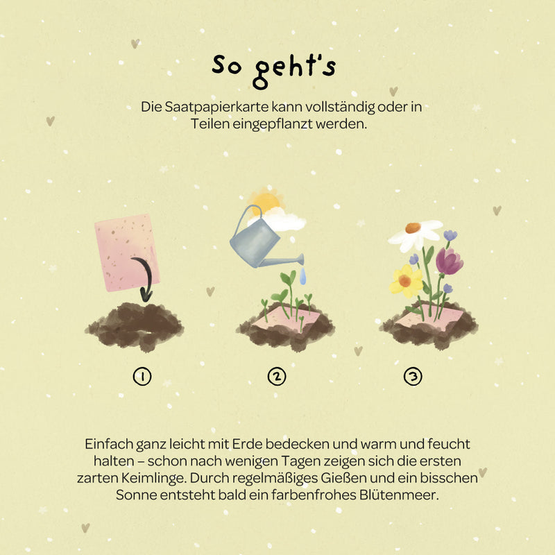 Grußkarte Hurra, du bist da! – Saatpapier mit Wildblumensamen — Ansicht 5