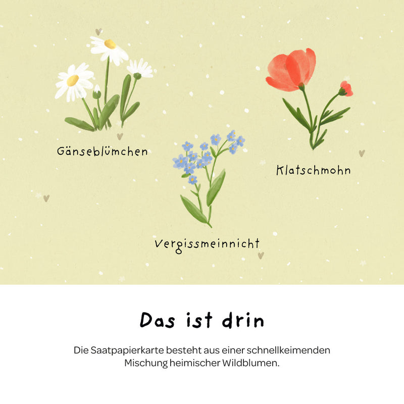 Grußkarte Hurra, du bist da! – Saatpapier mit Wildblumensamen — Ansicht 6