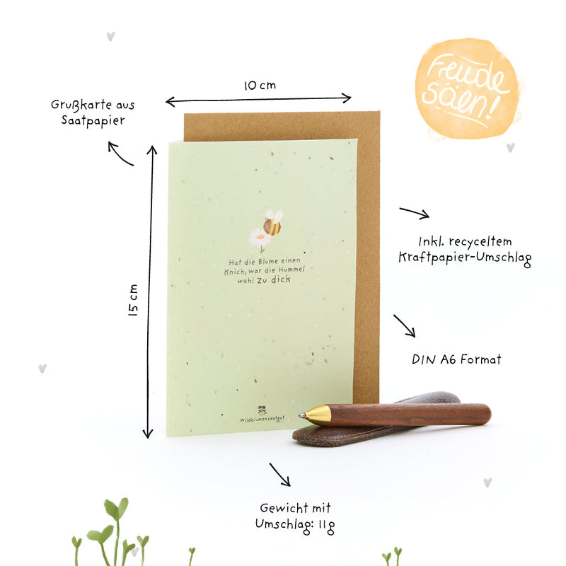 Grußkarte „Hat die Blume einen Knick, war die Hummel wohl zu dick“ – Saatpapier mit Wildblumensamen — Ansicht 7
