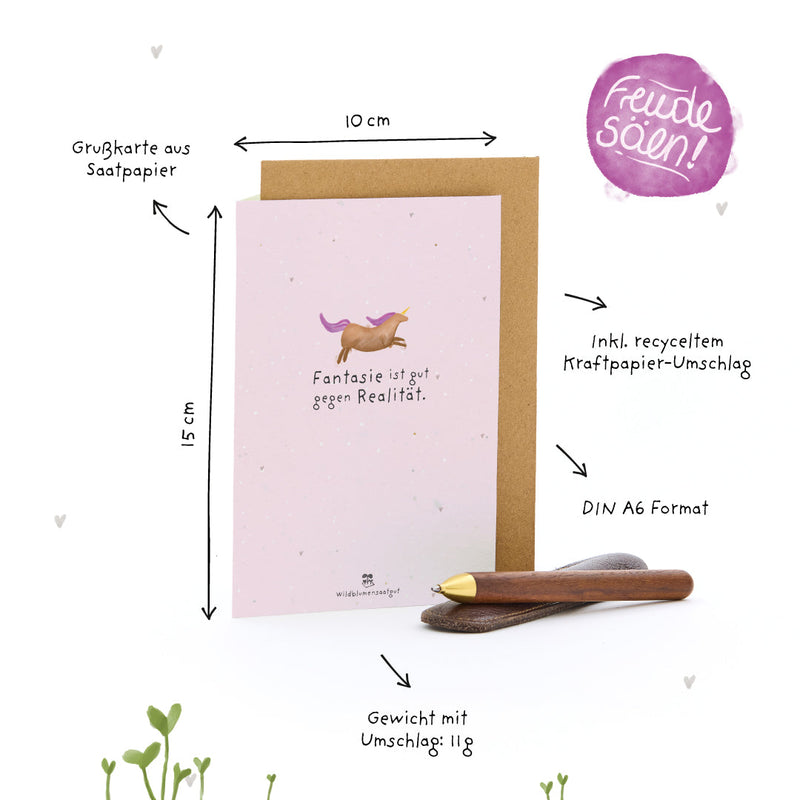 Grußkarte Fantasie ist gut gegen Realität – Saatpapier mit Wildblumensamen — Ansicht 7