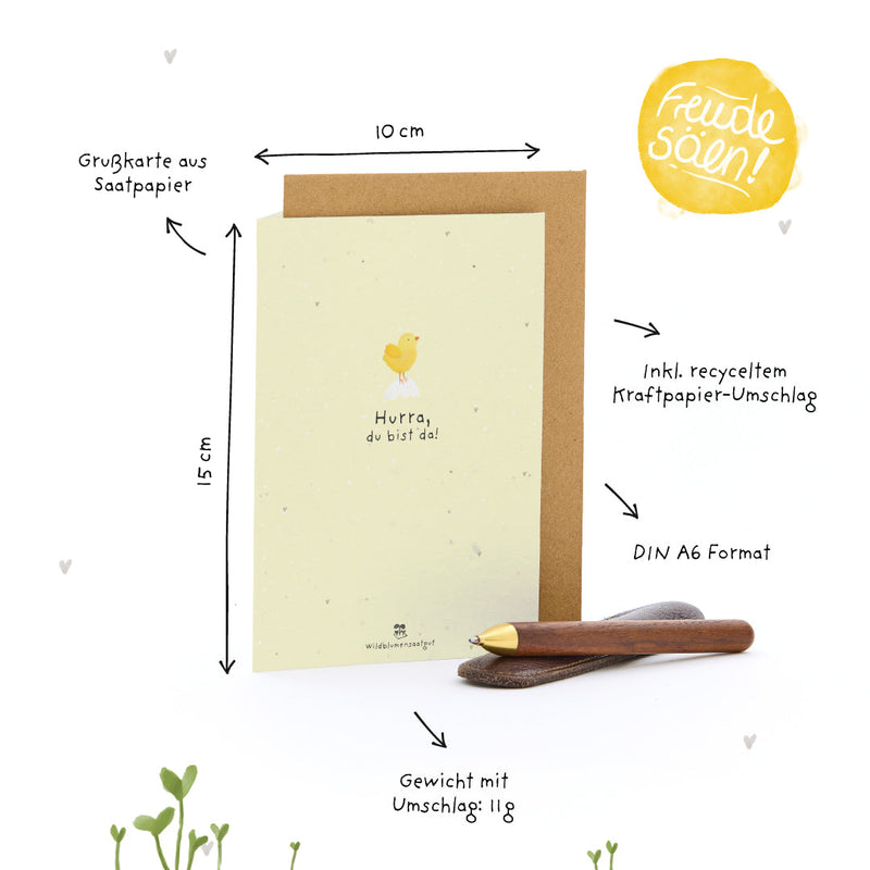 Grußkarte Hurra, du bist da! – Saatpapier mit Wildblumensamen — Ansicht 7