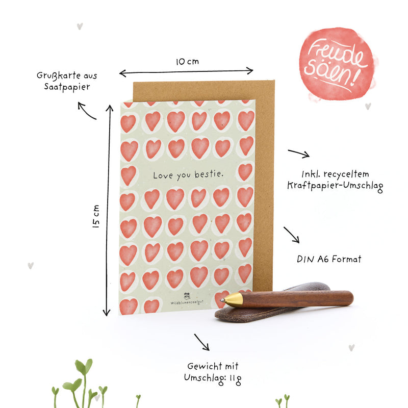 Grußkarte Love you bestie – Saatpapier mit Wildblumensamen — Ansicht 7