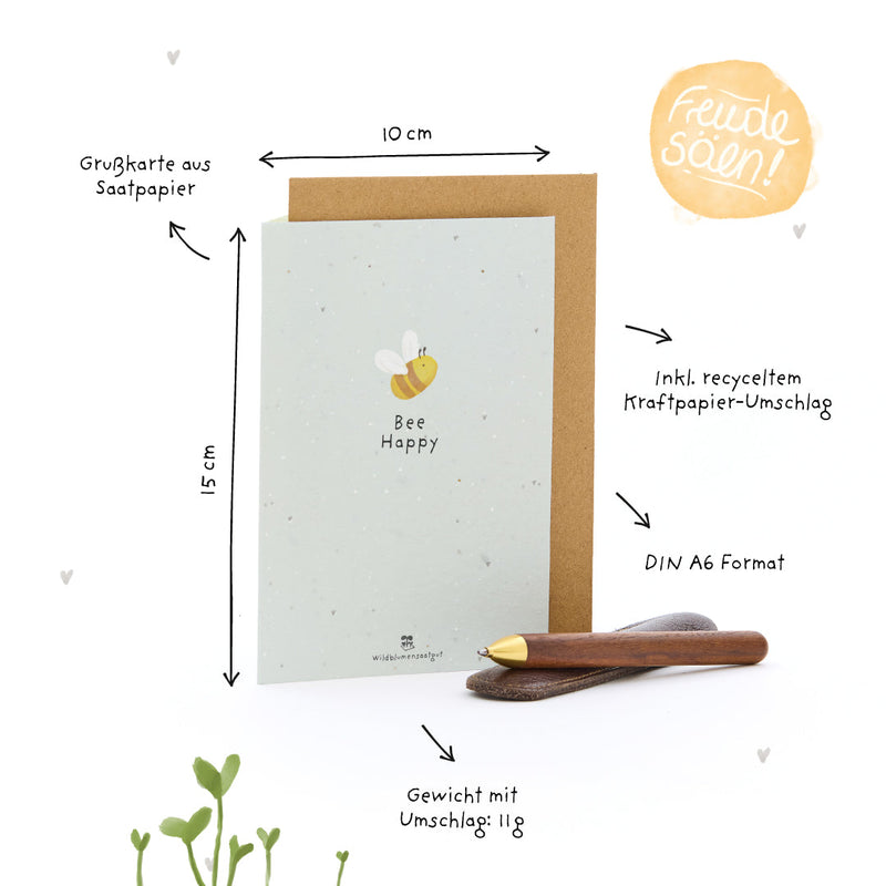 Grußkarte Bee Happy – Saatpapier mit Wildblumensamen — Ansicht 7