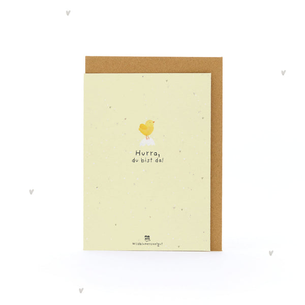 Grußkarte Hurra, du bist da! – Saatpapier mit Wildblumensamen