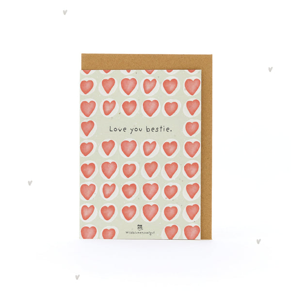 Grußkarte Love you bestie – Saatpapier mit Wildblumensamen