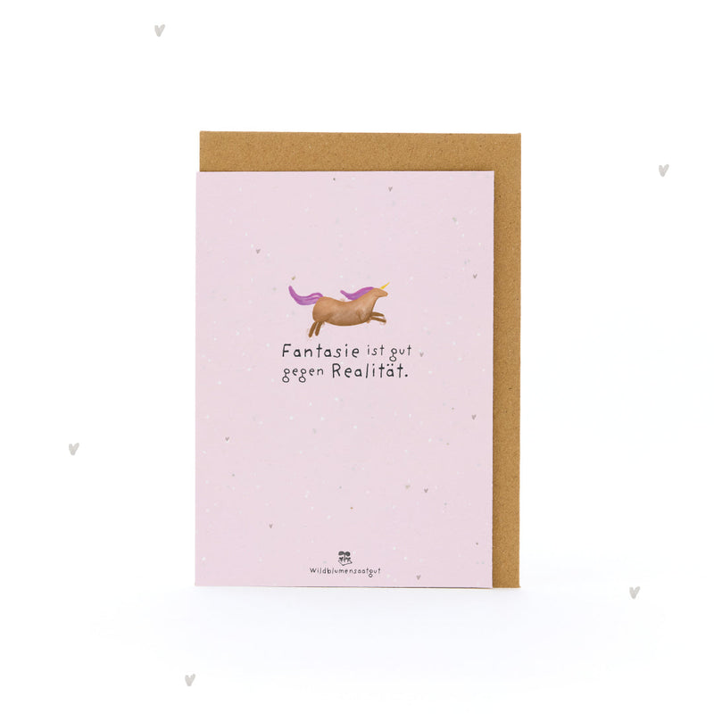 Grußkarte Fantasie ist gut gegen Realität – Saatpapier mit Wildblumensamen — Ansicht 2