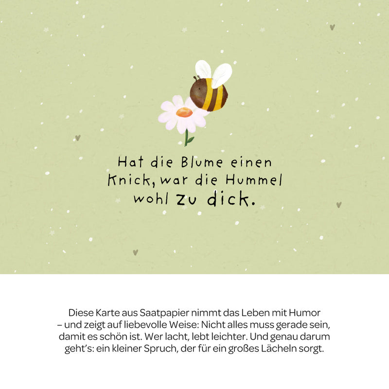 Grußkarte „Hat die Blume einen Knick, war die Hummel wohl zu dick“ – Saatpapier mit Wildblumensamen — Ansicht 3